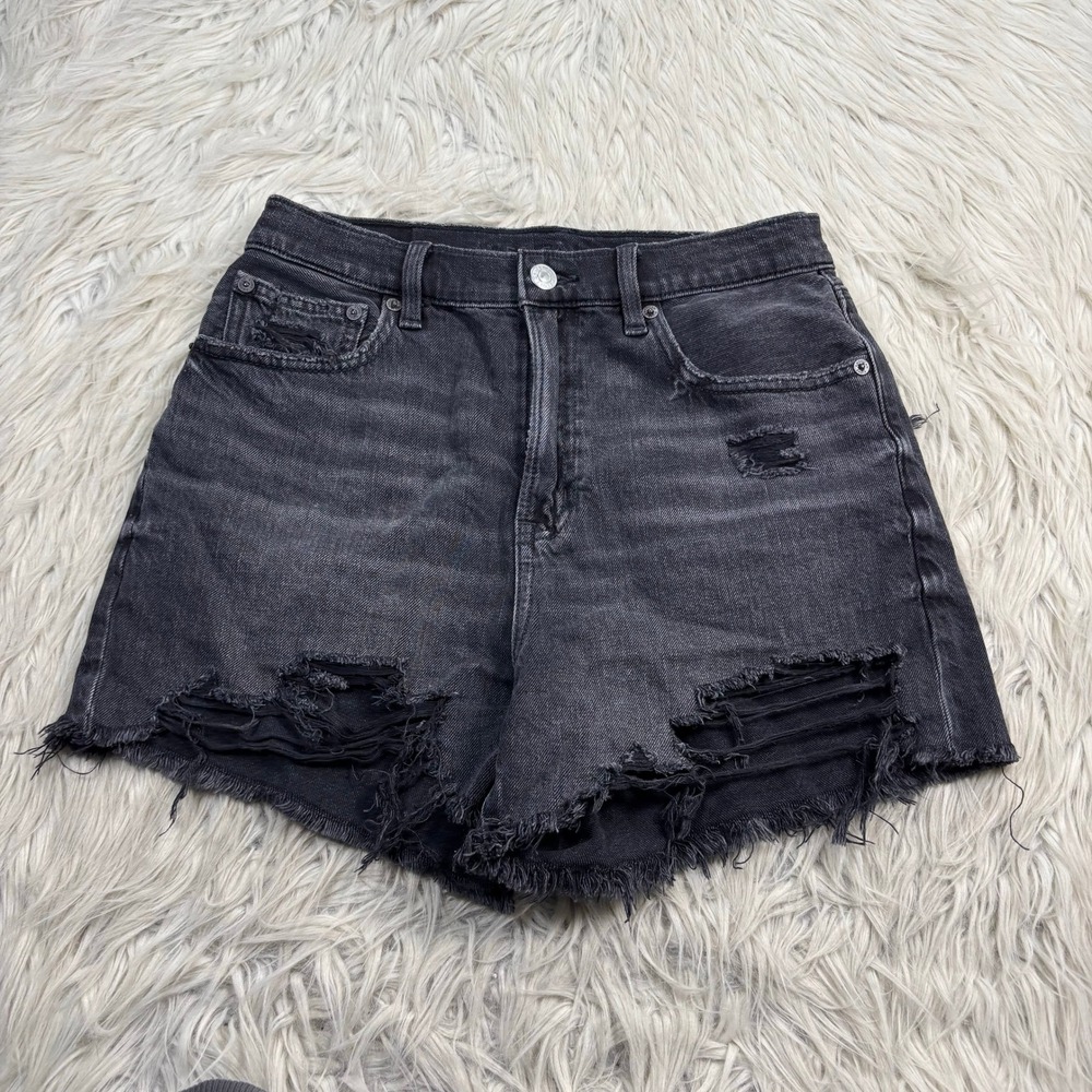 American Eagle Women's 2 Black Distressed Highest Rise 90's Boyfriend Shorts